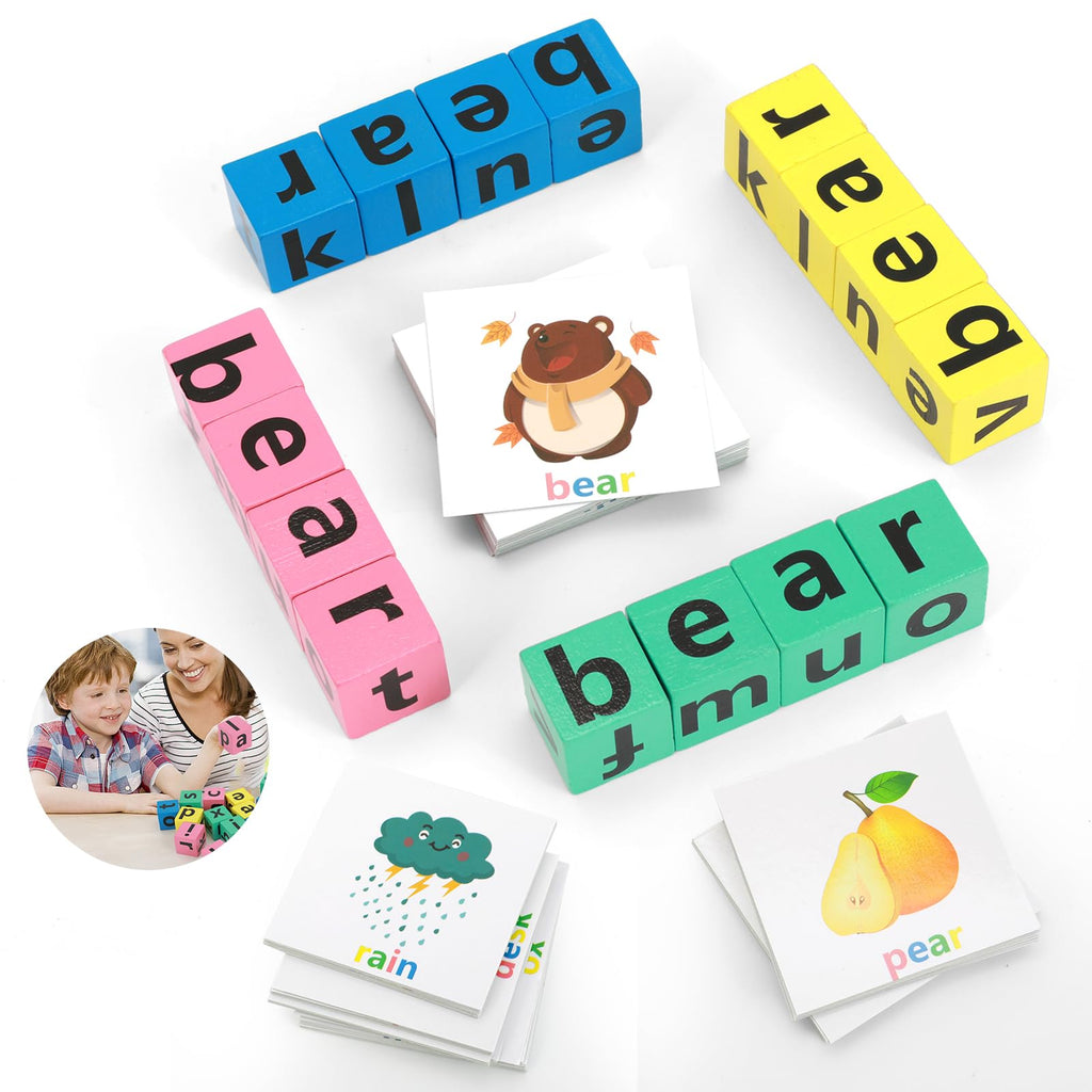 Wooden Blocks Spelling Game Word Race Cube Game Alphabet Matching Multiplayer Stimulates The Brains Imagination and Creativity Flash Cards for Kids Suitable for Classroom Parties