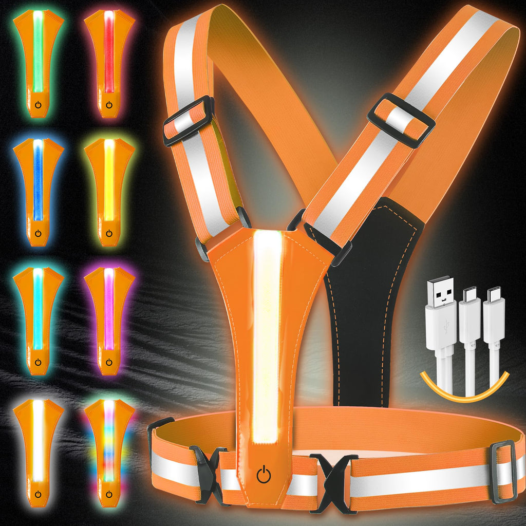 Topward LED Reflective Vest Running Gear 8 Lights Colors Illuminated USB-C Rechargeable High Visibility Safety Vest with Adjustable Waist/Shoulder Light Up Vest for Night Dog Walking Cycling